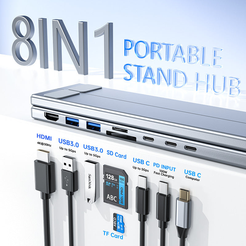 Aluminum Alloy HUB Multi-interface HDMI 8 In 1 Docking Station Laptop Stand